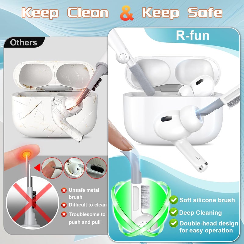 R-fun for AirPods Pro 2nd/1st Generation Case with Cleaner Kit,Soft Silicone Protective Case Cover for Apple AirPod Pro 2/1 for Women Men,AirPods Pro Case Accessories with Keychain,Milk Tea - Image 5